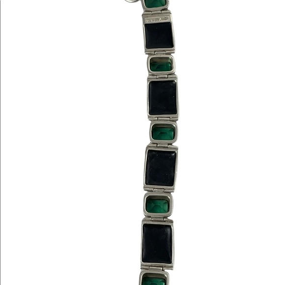 Sterling silver 925 green crystal & abalone chunky link bracelet - Picture 4 of 6